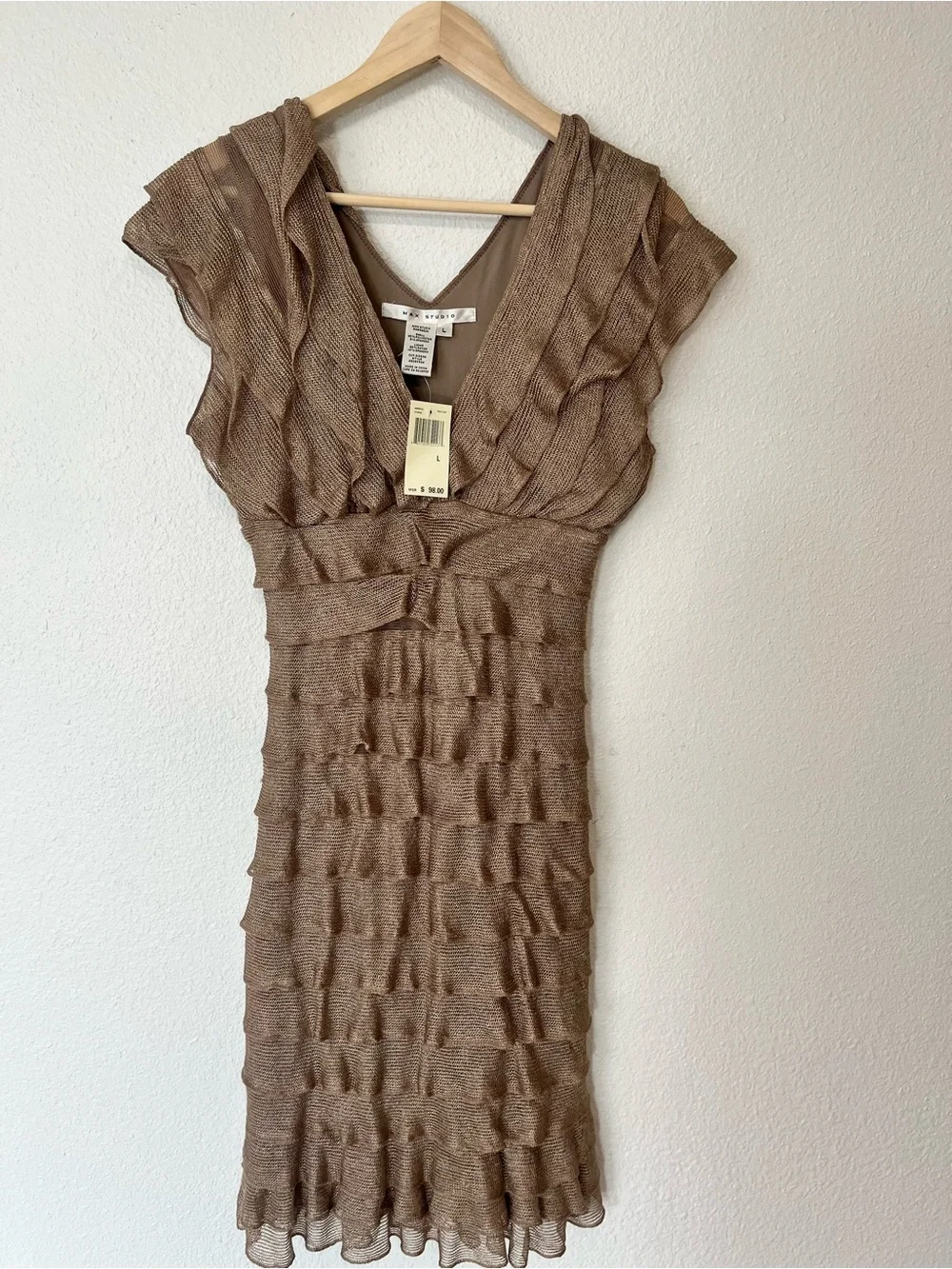 Max Studio Bronze Brown Ruffle Midi Dress - Picture 1 of 7